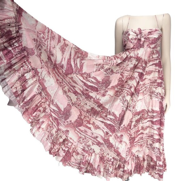 ZIMMERMANN 1250$ Kali Linen Hawaiian Floral Pink & White Maxi Summer Dress 6 - Picture 9 of 14